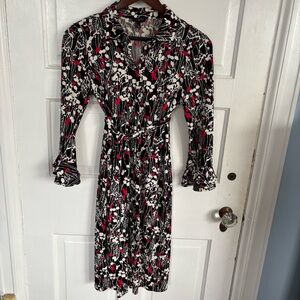 Talbots Black and Red Floral Long Sleeve Dress